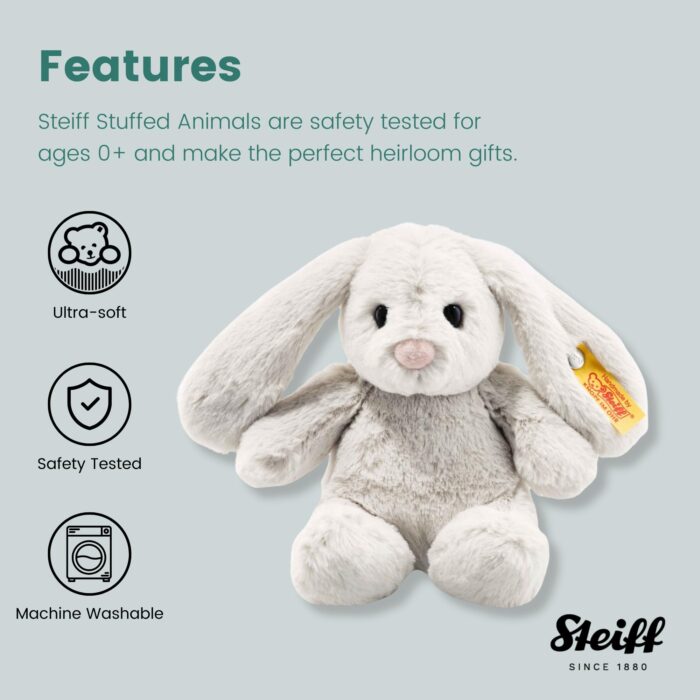 Steiff Hoppie Hase 18 cm hellgrau, Plüschtier Hase mit Schlappohren, Soft Cuddly Friends, flauschiges Stofftieuscheln – Bild 3