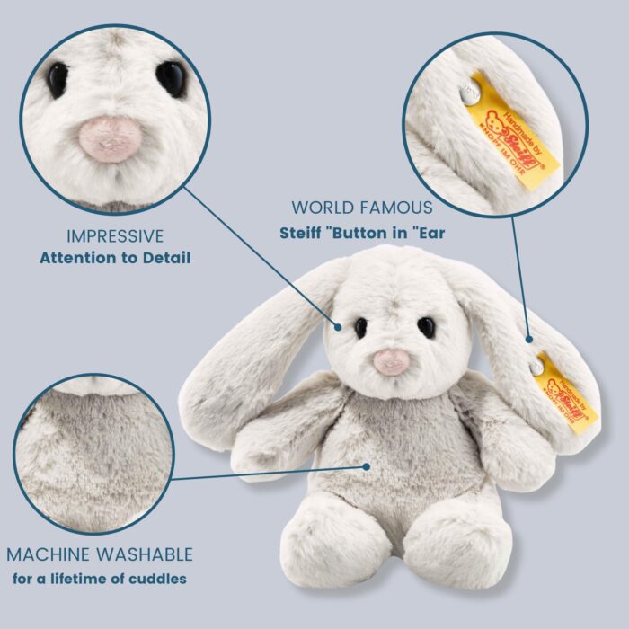 Steiff Hoppie Hase 18 cm hellgrau, Plüschtier Hase mit Schlappohren, Soft Cuddly Friends, flauschiges Stofftieuscheln – Bild 4